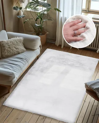 Immagine prodotto di Tappeto Qiyano per soggiorno, a pelo lungo, morbidissimo, in Pelle finta, avvolgente, bianco, 80 x 150 cm