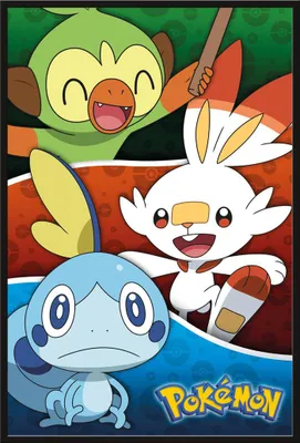 Immagine prodotto di Pokémon - Poster - Pokémon - Pokémon iniziali della regione di Galar + cornice a incastro, Shinsuke® Maxi in plastica nera, lastra in acrilico