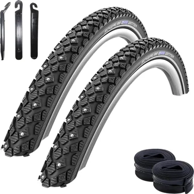 Produktbild von Angebot-Set / 2 x Schwalbe Winter K-Guard Fahrradreifen mit Reflex in Schwarz 40-635 (28 x 1 1/2) + 2 Schwalbe Schläuche SV17 lang inkl. 3 Reifenheber