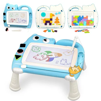 Imagen del producto de Omgoods - Pizarra magnética de 8,5 pulgadas para niños, con bloques de construcción y bolígrafo