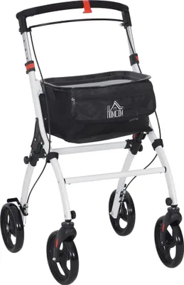 Image de Aide à la marche pour personnes âgées - Déambulateur pliable en aluminium - 4 roues - Plateau - Léger - Blanc