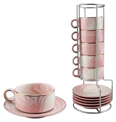Produktbild von Espressotassen Set Keramik 80ml, 6er Set mit Untertassen und Ständer