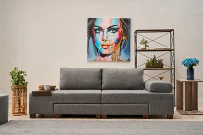 Produktbild von Hanah Home, Perenna Linen - Grey, 3-Sitzer-Schlafsofa, HOLZ, Grau, 93 x 83 x 116 cm