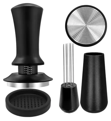 Kaffeetamper 51 mm mit Feder, Edelstahl, inkl. Matte & WDT-Tool