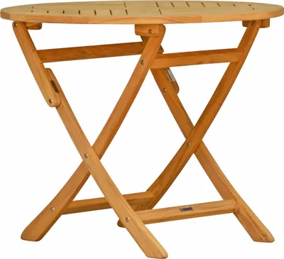 Produktbild von Teakholz Klapptisch Ravenna 120 cm als wetterfester Gartentisch aus Teak klappbarer und unbehandelter Teakholztisch rund