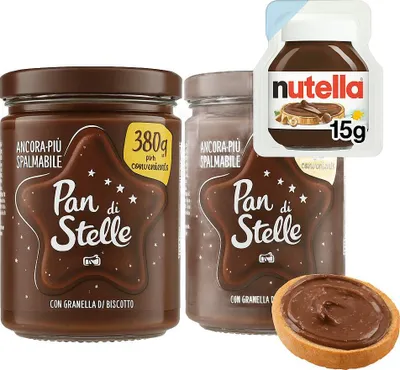 Produktbild von Haselnusscreme mit Keksen 380g x 2 - Pan di Stelle