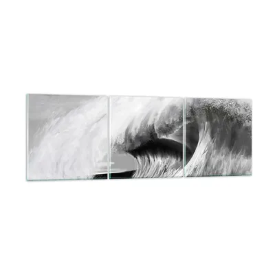 Produktbild von Bilder auf glas - 3 Teile - Welle Zeichnung Schwarzweiß - 120x40cm - Glasbilder - Wandbilder - Bilder - Wanddekoration aus Glas - Glas Bilder - Wandbild auf Glas - GCA120x40-4264