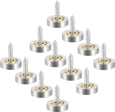 Zdjęcie produktu dla zestaw 12 wkrętów do luster z zaślepkami | 16 mm wkręty dekoracyjne z zaślepką | miedziane gwoździe do luster - zaślepka lustra w kolorze srebrnym | łazienkowe wkręty dekoracyjne | wkręty mocujące do luster