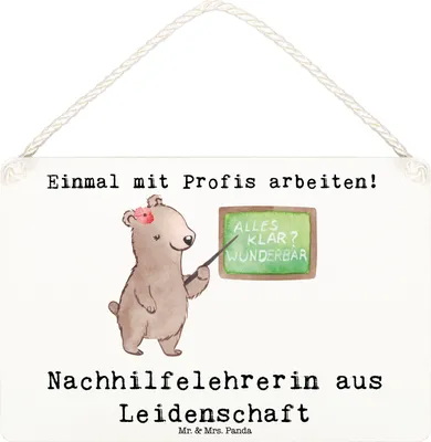 Produktbild von Mr. & Mrs. Panda Schild Nachhilfelehrerin Leidenschaft DIN A6 - Weiß - Geschenk, kleine aufmerksamkeit, Türschild, holzbild, Witzig, Nachhilfeschule, Nachhilfeunterricht