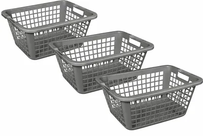 Produktbild von 3 Stück große Wäschekörbe 69 Liter Wäschkorb Griff Robust Plastik Kunststoff Set Grau Schwarz Orange Rot