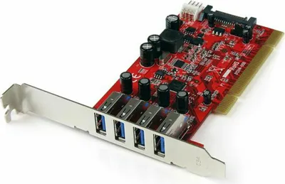 Produktbild von StarTech.com 4 Port USB 3.0 (5 Gbit/s) PCI Schnittstellenkarte- PCI SuperSpeed USB 3.0 Controller Karte, PCI, USB 3.2 Gen 1 (3.1 Gen 1), Rot, CE, FCC, TAA, REACH, Renesas/NEC - µPD720202, 5 Gbit/s