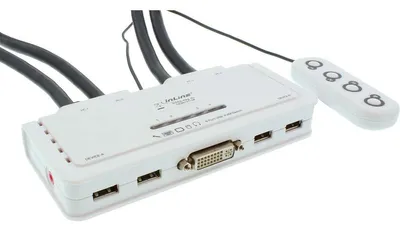 Produktbild von InLine KVM Switch, 4-fach, DVI-D, USB, mit Audio, integr. Kabel, 1920 x 1200 Pixel