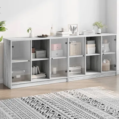 Produktbild von Bücherschrank mit Türen Grau Sonoma 204x37x75 cm Holzwerkstoff