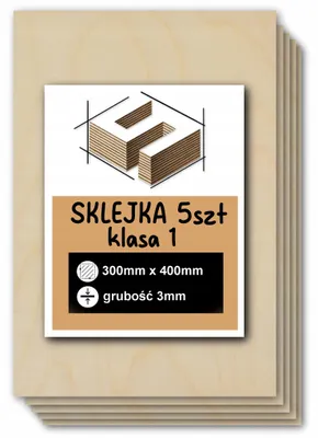 Immagine prodotto di 5x Compensato di betulla 300 x 400 x 3 mm, qualità 1/2 - laser, CNC, incisione, modellismo e fai da te