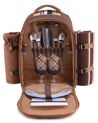Picknick-Rucksack für 2 Personen, Kühlfach, Geschirr-Set, Decke