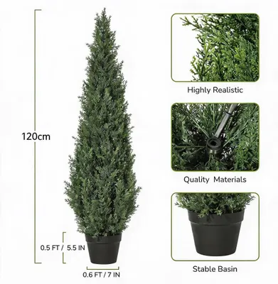 Obrázek produktu pro Umělé cypřiše, sada 2 kusů - pokojové rostliny - výška 122 cm - odolné vůči UV záření - nenáročné na údržbu - vhodné do interiéru - dekorace podlahy