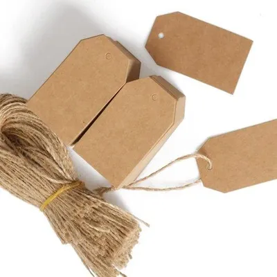 Produktbild von Geschenkanhänger 7 x 4 cm - Handgemachte Kraftpapier Etiketten mit Jute Schnur