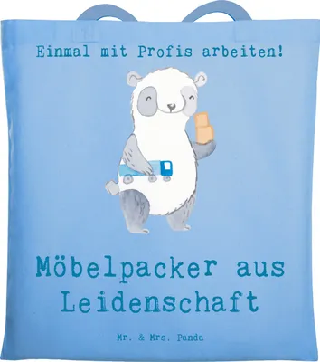 Produktbild von Mr. & Mrs. Panda Tote Bag Möbelpacker Leidenschaft - Sky Blue - Geschenk, Jutebeutel, Spruch, Umzugsfirma, Lustig, Umzugsservice, Laptoptasche, Umzugshelfer, Schultasche