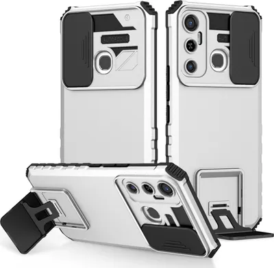 Produktbild von Infinix Hot 11 Hülle, Dual Layer Ständer Schutzhülle mit Schiebe Kamera Schutz für Infinix Hot 11 Weiß