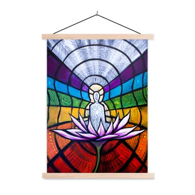 Produktbild von MuchoWow® Textilposter Glasmalerei der sieben Chakren 60x80 cm mit holzfarbenen Rahmen - Wandbild