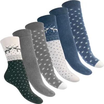 Produktbild von Footstar Damen Wintersocken (6 Paar), Warme Vollfrottee Socken mit Thermo Effekt - Blau-Grau 39-42