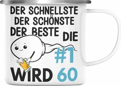 Produktbild von Trendation - 60. Geburtstag Emaille Tasse Geschenk Männer Vater 50er Geschenkidee Mann Lustig Spruch (Silber)