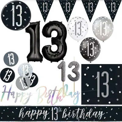 Produktbild von 13. Geburtstag Deko schwarz silber Party Dekoration Set Junge Geburtstagsdeko