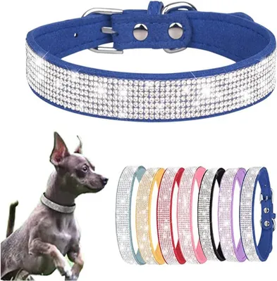 Productafbeelding van Halsband voor honden en katten, verstelbaar, maat M, met kristalversiering