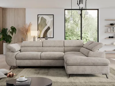 Produktbild von Couch, L-förmig ecksofa, mit Schlaffunktion und Verstellbare Kopfstützen, Bettkasten - PEDRO L - Struktur - Beige - Rechts