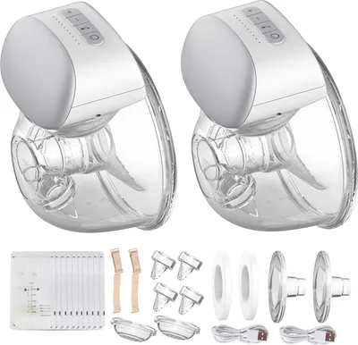 Produktbild von Bebebao BB-P1 2er-Pack Tragbare elektrische Milchpumpe Hands Free Portable Breast Cup 8oz/240ml BPA-frei 3 Modi 10 Saugstufen zum Stillen mit 24mm Flansch + 2 Stueck BH-Anpassungsschnallen + 10 Stueck Muttermilch-Aufbewahrungsbeutel