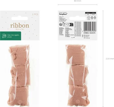 Zdjęcie produktu dla Wstążka szyfonowa 4cm x 5m morelowa zestaw 3 szt