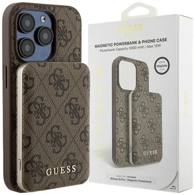 Zdjęcie produktu dla Zestaw Guess 4G Metal Logo do iPhone 15 Pro Max brązowy