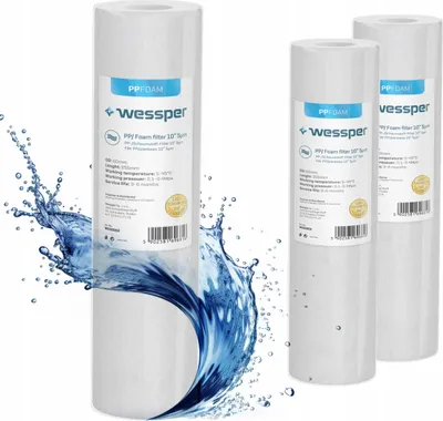 Image de Préfiltre en mousse 10" Cartouche filtrante 5 microns Pp5 Wessper 3 pces