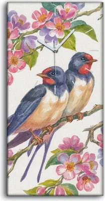 Produktbild von Küchenuhr Bürouhr Leinwand Uhr 30x60 Malerei Tiere Vögel Blumen Zweig Kunst - weiße Hände