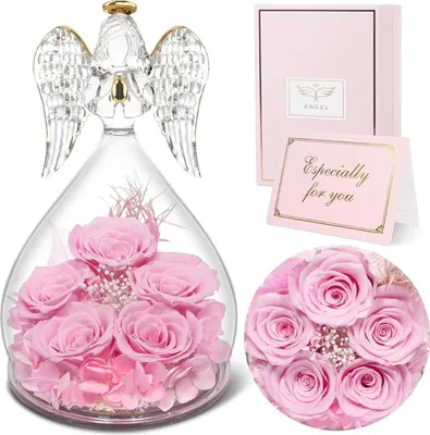 Produktbild von Ewige Rose Engel Geschenk Weihnachten 5 Rosen Engel Figur Muttertag