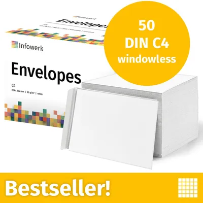 Immagine prodotto di NUOVO: Infowerk Buste senza finestra, DIN C4, non stampate, 50 pezzi
