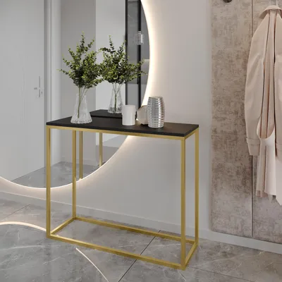 Produktbild von AX LIVING Flur Konsolentisch Lortie 80 cm schwarz gold Metallgestell