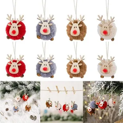 Productafbeelding van Inovra Plus - Kerstboomhangers elanddecoratie vilt hout - Set van 8 - Kerstboomversiering - Feestdecoratie voor kerst