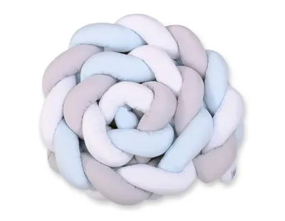 Image de Coussin de protection tressé pour lit de bébé blanc/gris/bleu 360cm