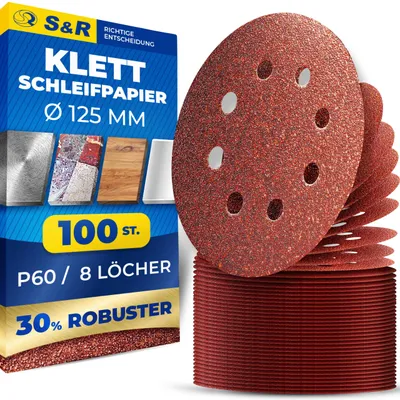Produktbild von S&R Klett Schleifpapier Set 125 mm, Meister, 8 Löcher, 100 St. Korn P60