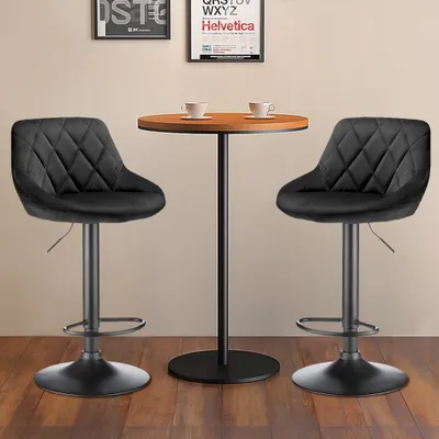 Image de lot de 2 tabourets de bar en velours Tabouret de bistrot pivotant réglable en hauteur Chaise de bar noire