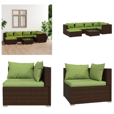 Produktbild von vidaXL 7 tlg. Garten Lounge Set mit Kissen Poly Rattan Braun - Garten-Lounge-Set - Garten-Lounge-Sets - Terrassen-Lounge-Set - Terrassen-Sofa-Set