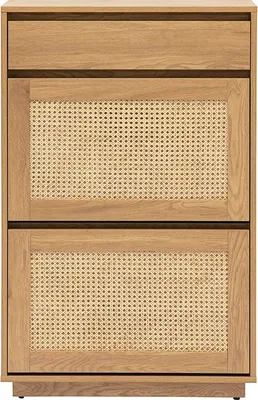Produktbild von Miliboo - Schuhschrank mit heller Eichenholz-Finish und Rattangeflecht L100 cm ALICANTE