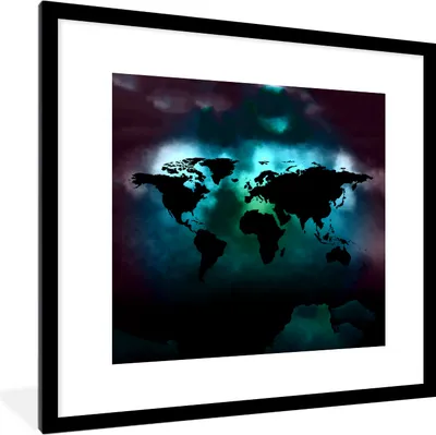 Produktbild von MuchoWow® MuchoWow® Gerahmtes Poster Weltkarte - Farben - Schwarz 40x40 cm - Poster mit zchwarzem Bilderrahmen - Poster - Plakat im Rahmen