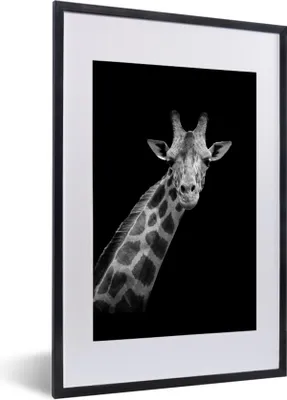 Produktbild von MuchoWow® Gerahmtes Poster Giraffe - Wildtiere - Schwarz - Weiß - Porträt 40x60 cm - Poster mit Schwarzem Bilderrahmen Wandposter Rahmen Foto Bilder - Poster in Rahmen