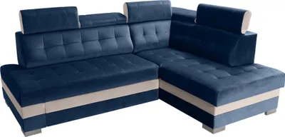 Zdjęcie produktu dla Robin Paris Narożnik z funkcją spania Skrzynia na pościel 5 Regulowane zagłówki Sofa Sofa w kształcie litery L Wolnostojący narożnik z funkcją spania Meble do salonu Część dzienna prawa Niebieski Kremowy