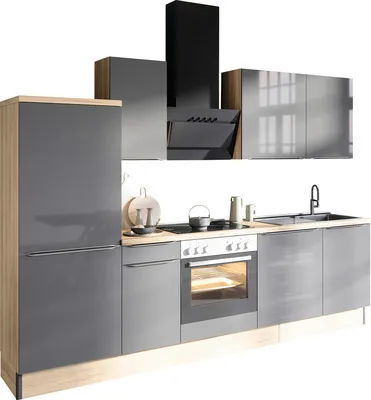 Produktbild von Optifit Küchenzeile ohne Geräte Linus984 270 cm anthrazit glänzend zerlegt Variante reversibel KCLI 2748OE-8+
