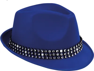 Produktbild von B04119 blau Hut Popstar Diamond Trilby Discohut Partyhut Hippiehut