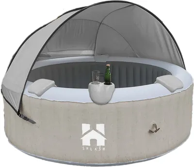 Produktbild von HOME DELUXE - Outdoor Whirlpool - SPLASH + Kissen, Getränkehalter und Sonnendach - Farbe: Beige - ⌀ 208 cm, 130 Luftdüsen - inkl. Abdeckung, Reparaturset, Filterset I Außen Spa für 6 Personen