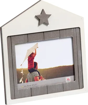 Immagine prodotto di Cornice per foto da parete, in legno, con decorazione a stelle, 13x18 cm, bianco e grigio, Walther Dreams
